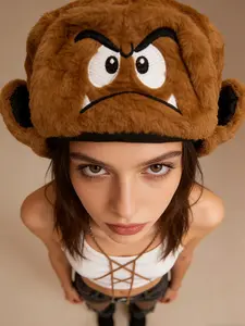 Autumn Winter Fashion Beanie Hat, Warm Cartoon Embroidery Pattern, Unisex Fitted Plush Cap, Street Style, Fall & Winter