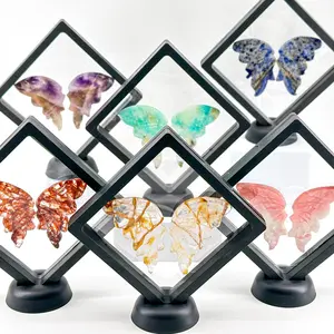 【Star Gate】2 count Natural Stone Butterfly Display Set – Elegant Crystal Art in Floating Frame