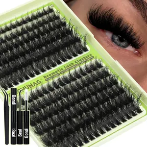 Thick Lash Clusters Kit 12-24mm Long Fluff Cluster Eyelash Extensions 180D+240D D Curly Individual Lashes Clusters Kit DIY Lash Extension Kit with Lash Bond and Seal for Eyelash Clusters by TOOCHUNAG