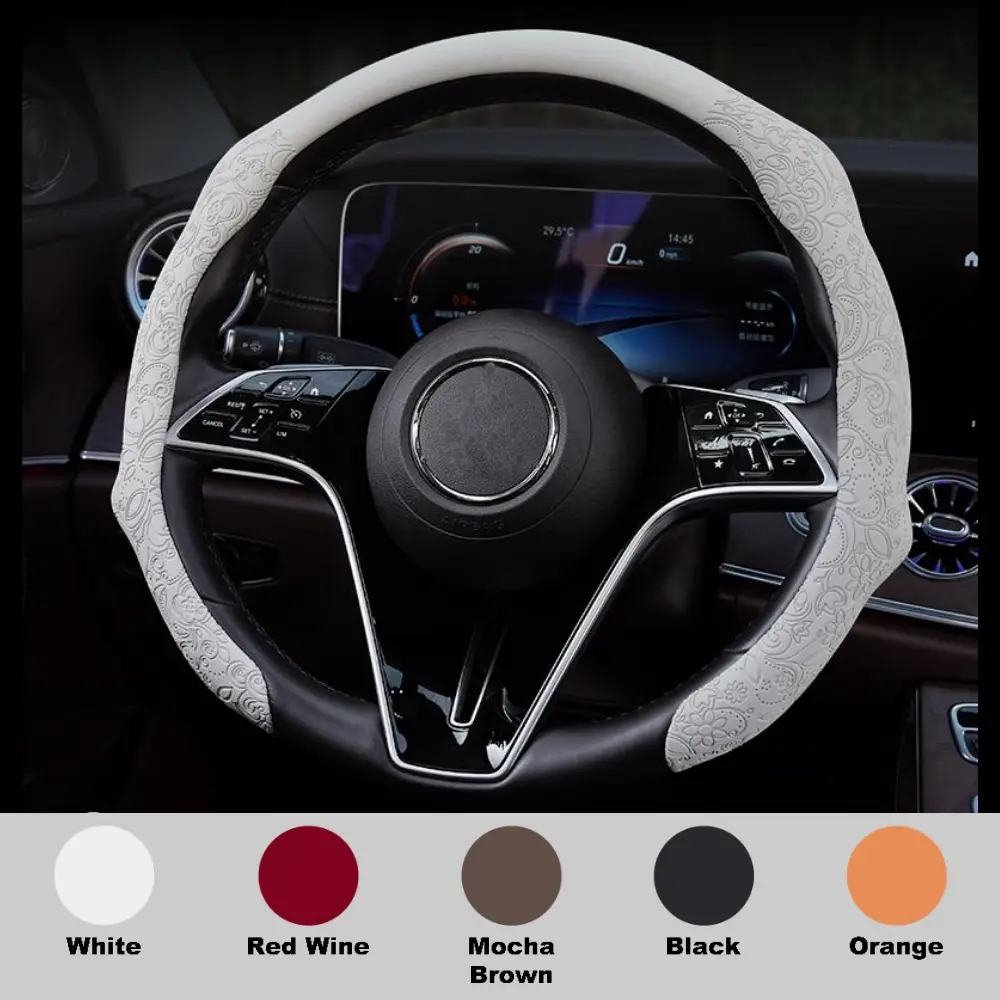 SUPEREVER Napa Nappa Embossed Leather Steering Wheel Cover Non-Slip Wear Resistant Ultra-Thin Universal Grip for Four Seasons Car Accessories 38cm - Automotive