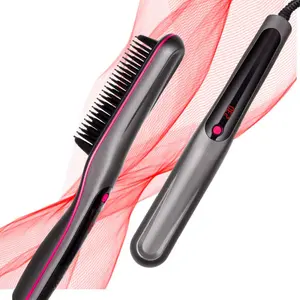 Anti-Scald Electric Hair Brush, 2-in-1 Straightener & Curler for All Hair Types