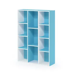 LUDER 11-Cube Modern Bookshelf, Compact Reversible Easy-to-Assemble Indoor Furniture Shelf with Stylish Design, 9.4x29.1x41.7in Unit for Living Room, Home Office (White/Light Blue)