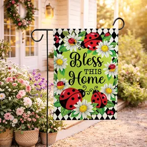 Welcome Daisy Ladybug Garden Flag 12x18 Inch Double Sided Linen Spring Summer Yard Decor Outdoor Welcome Sign for Front Porch Patio