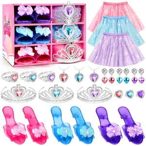 27 PCS Princess Dress Up Toys for Girls, Pretend Play Costume Set with Tutu Skirt Princess Shoes Crown Necklaces Rings Earrings Jewelry, Perfect Birthday Christmas Holiday Gifts for Girls Ages 3 4 5 6 7 8 9 10 11 12