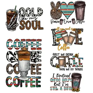 6pcs Coffee Pattern Iron On Patch, DIY Heat Transfer Sticker For T-Shirt & Jeans, Fashion Clothing Iron On Patch