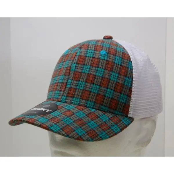 212 MAIN Pet Plaid Trucker Hat (6017-250) - 6-Panel Mid-Profile, Structured Crown, Plaid Fabric, Cotton Sweatband, Vintage Snapback, White Mesh, Nylon Accent, 250-White, 1 Size Fits Most for Outdoor Use