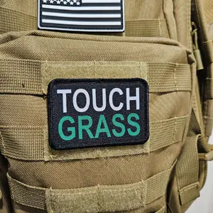 touch grass meme 2"x3" removable morale patch with hook and loop backing