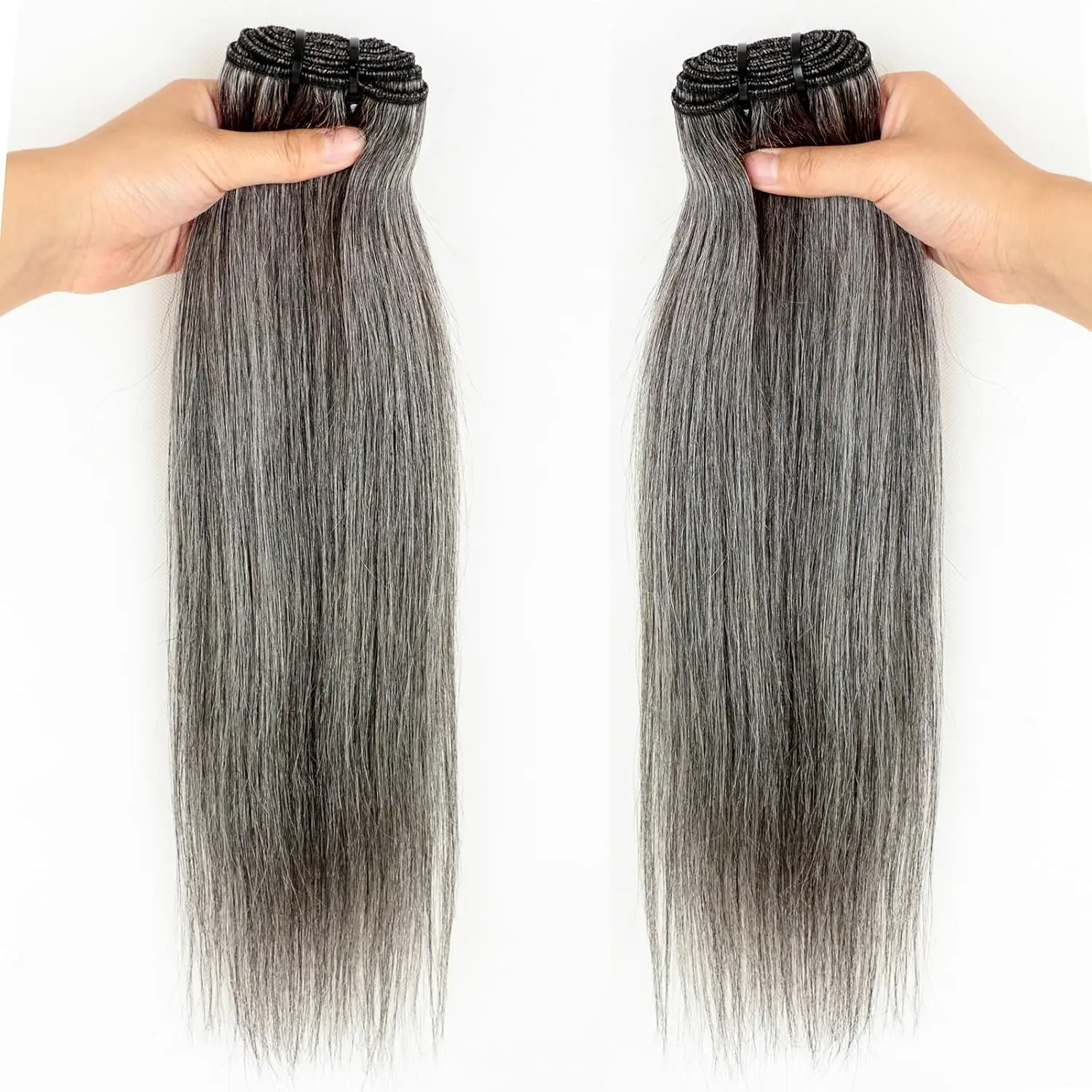 Natural Grey-White Human Hair Bundles Salt and Pepper Gray Bundles Human Hair Straight 100% Unprocessed Virgin Human Hair Weave Extensions