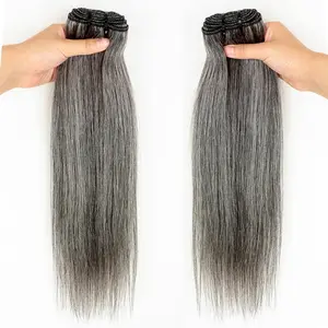 Natural Grey-White Human Hair Bundles 18 18 18 inch Salt and Pepper Gray Bundles Human Hair Straight 100% Unprocessed Virgin Human Hair Weave Extensions