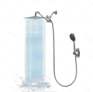 Shower Head, 8 Inch High Pressure Rainfall Shower Head/Handheld Shower Combo with 11 Inch Extension Arm, 5 Settings Adjustable Anti-leak Shower Head with Holder/Hose, Height/Angle Adjustable