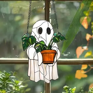 7.8 Inch Cute Ghost Suncatcher – Handcrafted Acrylic Window Hanging Decor for Greenhouse, Garden, Plant & Wall, Halloween Party Gift for Friend