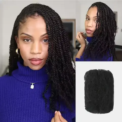 Encharm 50g Natural Bulk Human Hair Extensions - 100% Real Soft Afro Kinky, Braiding Ready, Crochet-Friendly, Fragrance Free, Free Hair Style, Bleachable, Dyeable for Dreadlocks and Twists