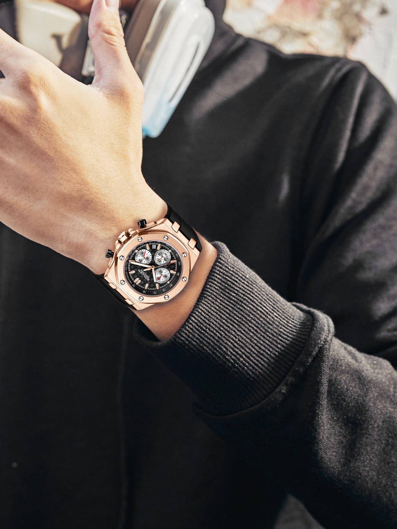 [0407] Fashion Luxury Men's Large Dial Date Multi-Function Quartz Sports Chronograph Watch, Water-Resistant Silicone Strap Design, Ideal Gift for Christmas, Birthdays, Boyfriend, Husband, Valentine's Day, Father's Day, and Weddings.712