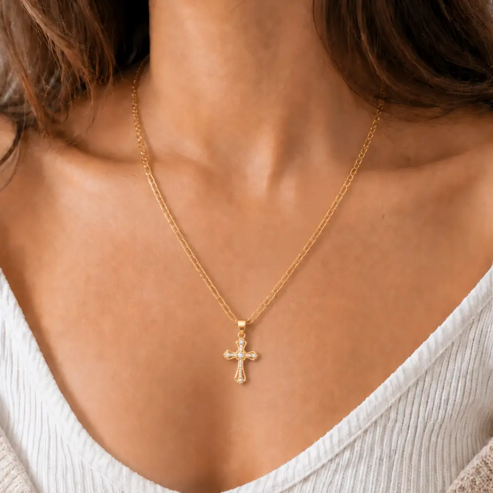 Minimalist Cross Necklace for Women, Dainty Christian Cross Pendant, Elegant Faith Jewelry Gift Set for Daily Wear