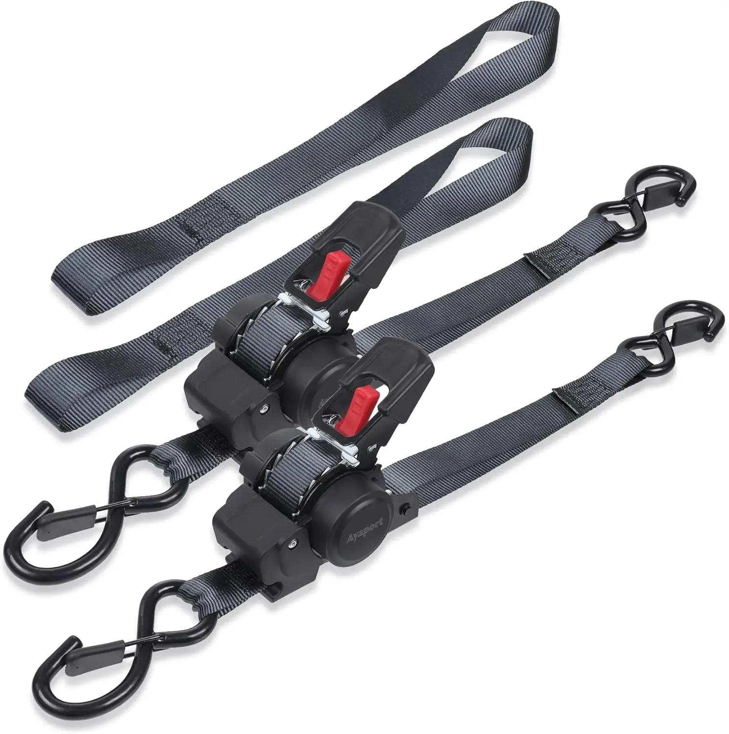 Retractable Ratchet Straps (2PK) - 1in x 12ft, 1500lb Break Strength, Heavy Duty Quick Release Automatic Locking Tie Downs with Soft Loops, Truck Accessories for Motorcycle Cargo, Dad Gift