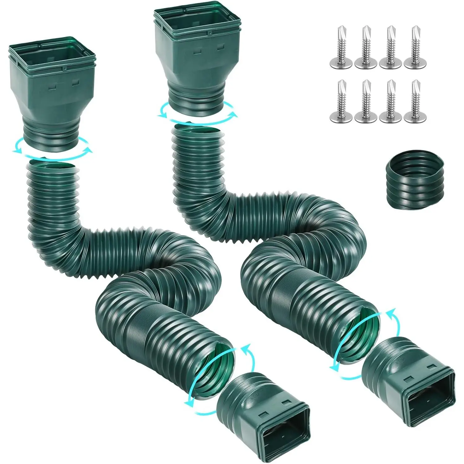 Flexible Gutter Downspout Extensions, Connectable Downspout Extender with 58"+ 67" Extendable Pipe, Thickened Down spout Drain Extension for Rainwater Drainage(2 Pack, Green)