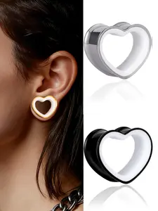 Vanku 2pcs 316L Surgical Steel Heart Shaped Ear Gauges, Hypoallergenic Double Flare Plugs, Y2K Body Piercing Jewelry for Stretched Ears