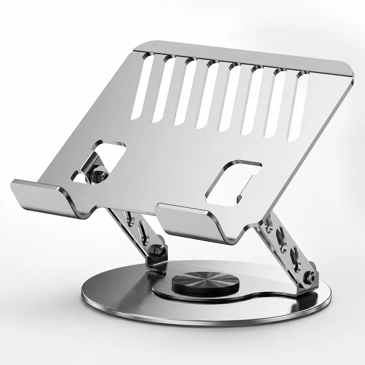 Adjustable Aluminum Laptop Stand with 360° Rotating Base, Foldable Ergonomic Laptop Riser, Ventilated Portable Notebook Holder for Laptop, Tablet, Desk, Office and Home Workspace