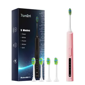 7AM2M Sonic Electric Toothbrush, High Power Rechargeable Toothbrushes, 5 Modes with 2 Minutes Built in Smart Timer, with 4 Brush Heads for Adults and Kids, One Charge for 60 Days