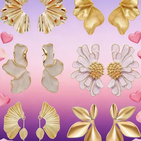Mother's Day Gift 6 Pairs Valentine's Day Chunky Statement Versatile Earrings Set for Women, Gold Plated Floral Design, Hypoallergenic Jewelry Gift