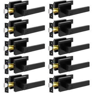 Privacy Door Levers, 10 Pack Matte Black Door Handles for Bed and Bath, Interior Keyless Locksets, Reversible for Left and Right Hand
