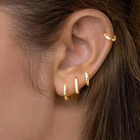 4 Pairs Small Gold Cartilage Hoop Earrings for Women & Men, Hypoallergenic 14K Plated Huggie Earrings, Huggie Earring Pack, 1.6 mm Wire, 6/8/10 mm, Lightweight Stackable Mini Jewelry Set for Multiple Piercings, Earrings Hoops