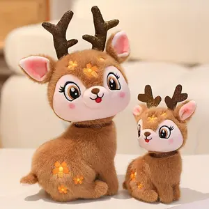 30cm/11.81in 40cm/15.75in  Starry Sika Deer Plush Toy - Soft Brown Reindeer Elk with Golden Antlers & Floral Accents, Upscale Delicate Polyester Stuffed Animal, Perfect for Birthday, Easter, Valentine'S Day Gift, Stuffed Animal Toy