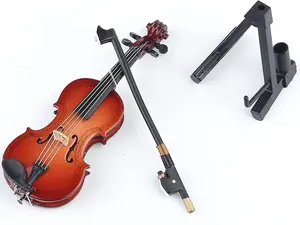 Wooden Mini Violin Decorative Home Decor - Compact Size 3.94"x1.57"x0.63" with Display Stand, Bow, Case, Room Accessories, Authentic Dollhouse Musical Instrument Accessory
