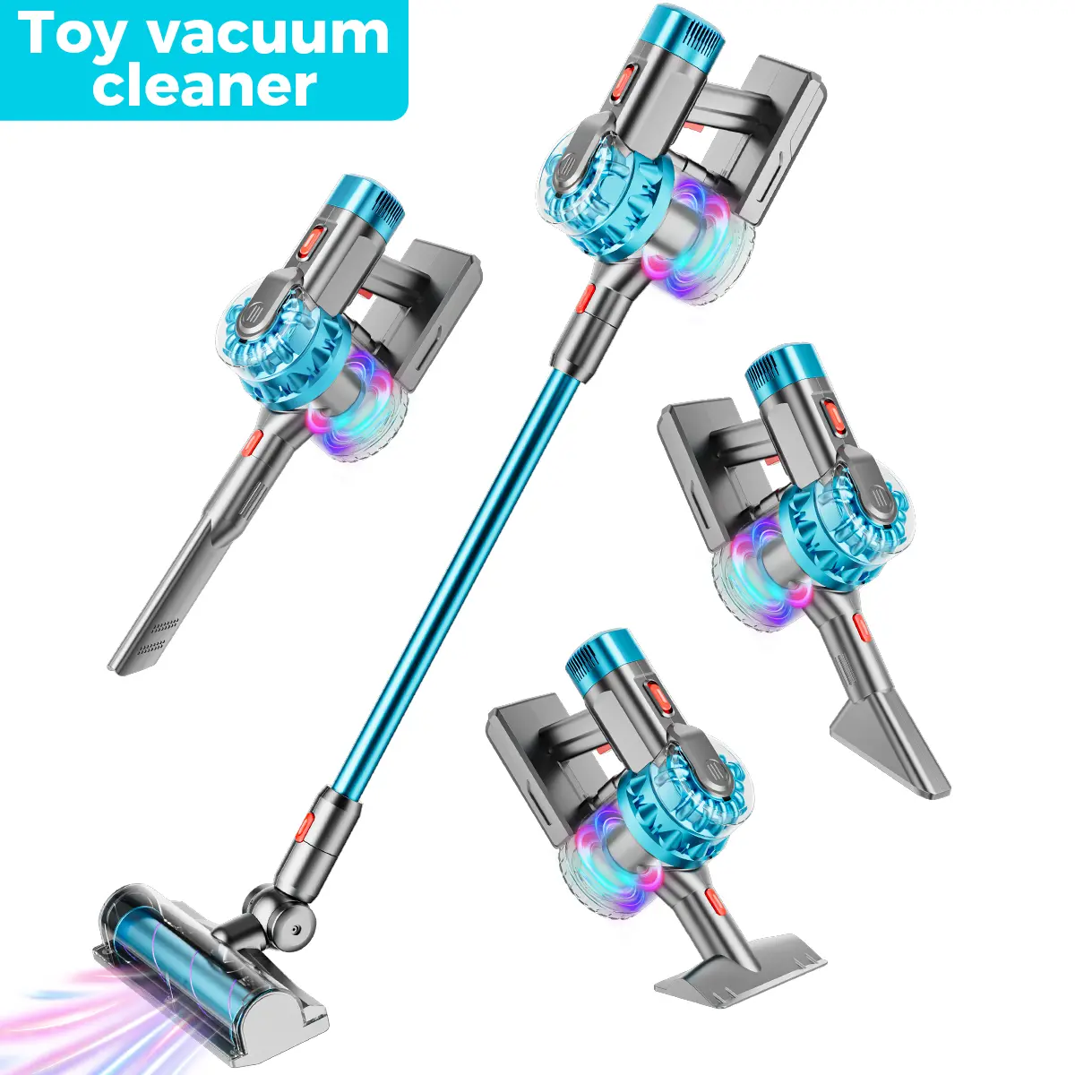 4-in-1 Kids Vacuum Toddler Pretend Play Cleaning Playset with Light & Sound, Interactive Learning Fun Toy Cleaner, Birthday/Christmas Gift for 2-6+ Year Old Boys & Girls