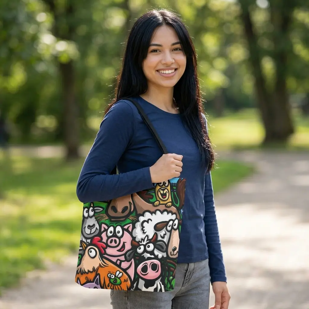 Whimsical Animal Print Tote Bag, Reusable Shopping Bag, Cute Gift for Animal Lovers, Eco-Friendly, Fun Beach Bag, Colorful Handbag