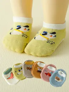 6 Pairs Cartoon Animal Non-Slip Baby Crew Socks, Suitable for Indoor and Outdoor Daily Wear, All-Season Comfortable Footwear