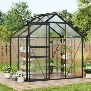 Heavy Duty Polycarbonate Walk-In Greenhouse 6x4FT, Durable Aluminum-Steel Frame, Sliding Door, Vent Window, Superior Light Transfer & Heat Retention for Outdoor Garden Plants