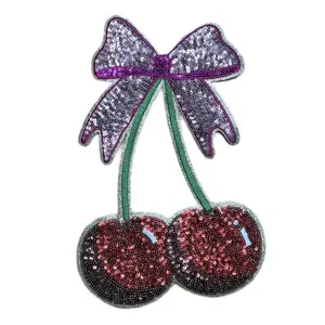 11 Inch Cherry Sequin Bow Patch | Cute patch | Sequin iron on patch | Trendy Patches | Pink Patches | Girly Patches