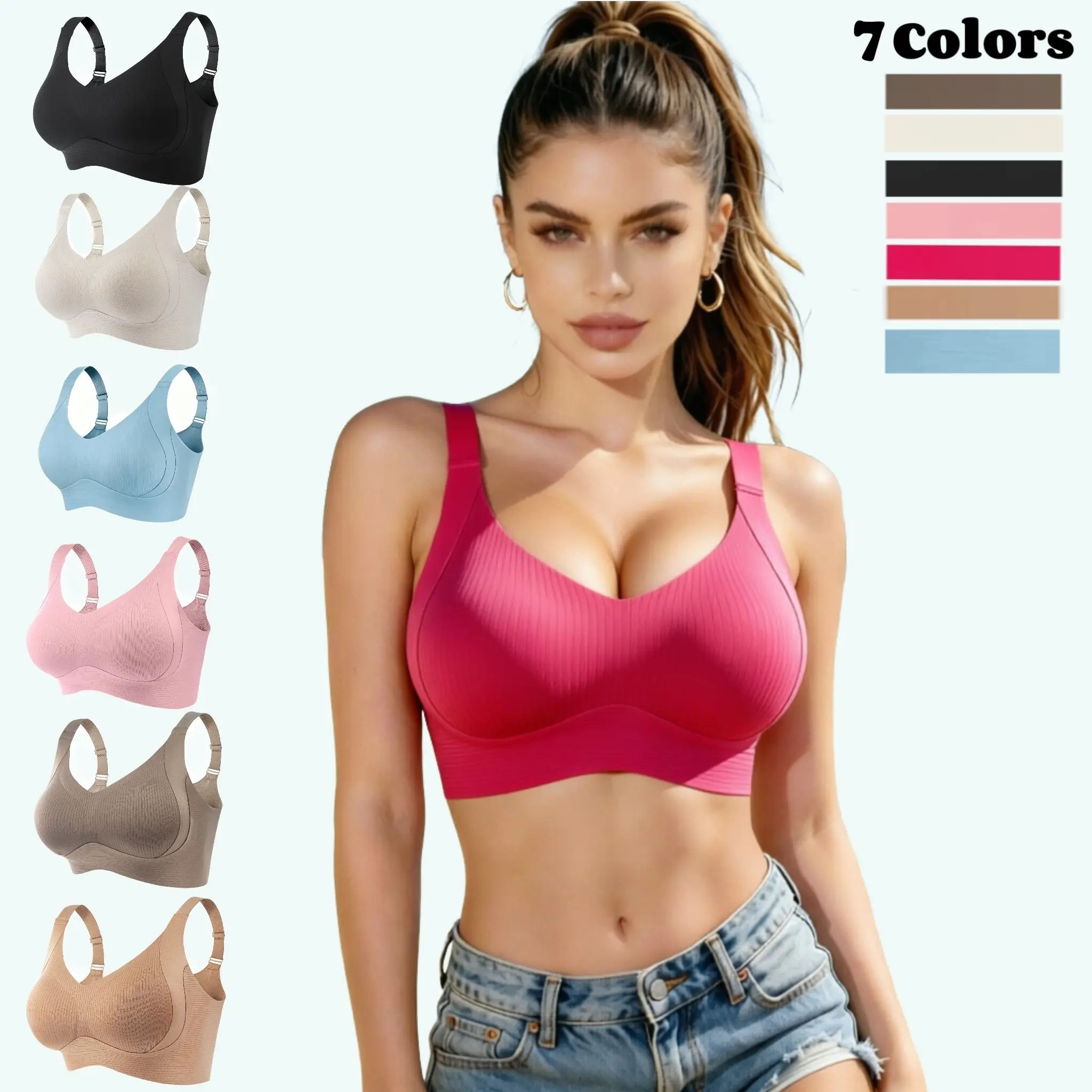 Women’s solid-colored bra without wire, available in sets of 3-4-5-7 pieces 1 These bras are comfortable, breathable, and provide seamless support. Ideal for women’s underwear and soft undergarments. Suitable for wear throughout all seasons. Women’s bras.