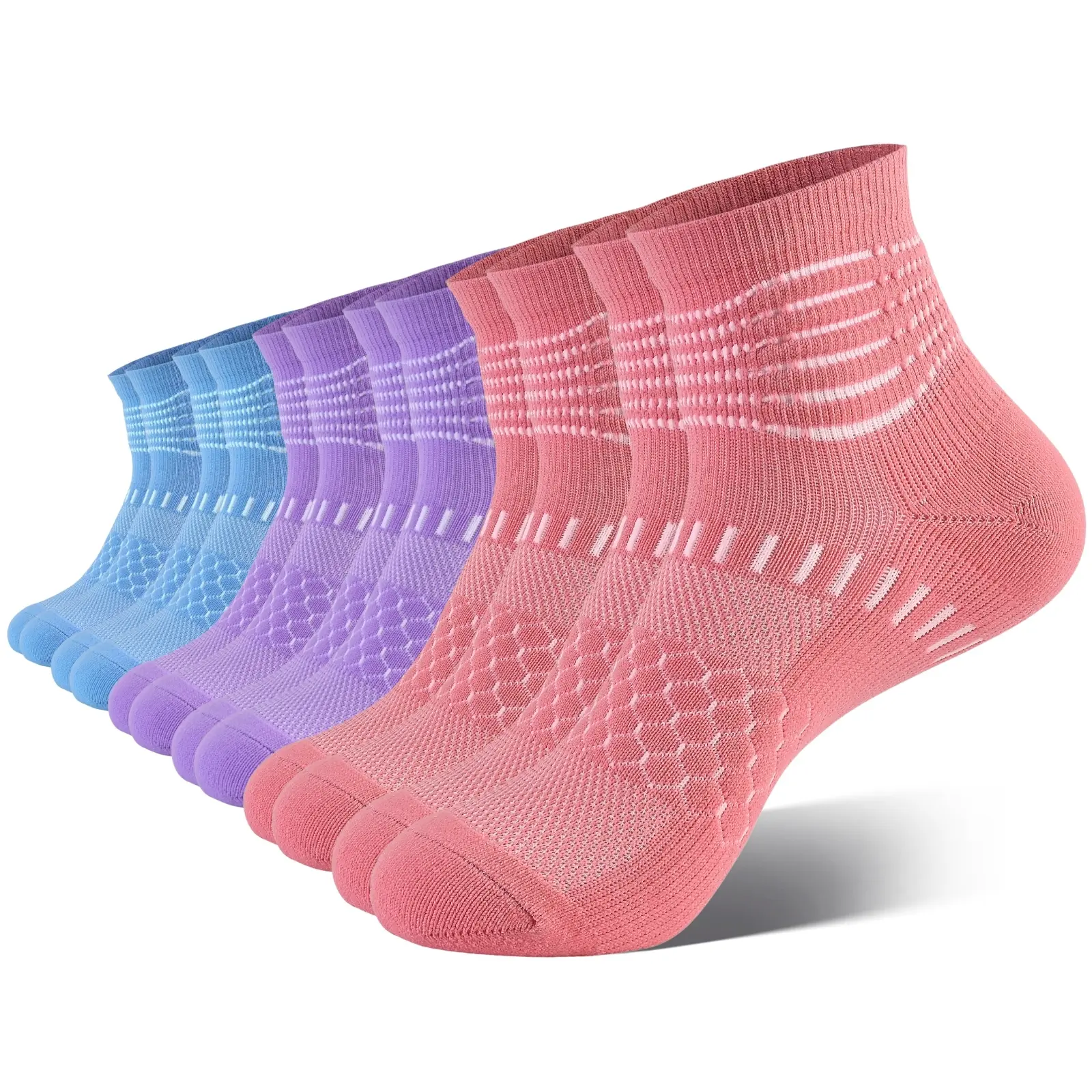 IRAMY 6 Pairs Women Elastane Compression Ankle Socks, Cushioned Athletic Socks, Sweat Wicking Plantar Fasciitis Socks to Reduce Foot & Ankle Soreness