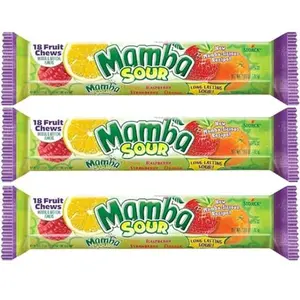 Mamba Sour Fruit Chews Fruit Flavor Sticks - 3 Pack - 18 Piece Fruit Chew Sticks (54 Total Fruit Chews) Assorted Gift Set