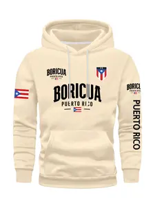 Puerto Rico Boricua Cultural Printed Hoodie, Fitted, Black, White, Gray Styles with Flag and Cultural Element Patterns, European and American Hispanic Street Style Outfit, Comfortable and Eye-Catching, A Must-Have for Cultural Enthusiasts