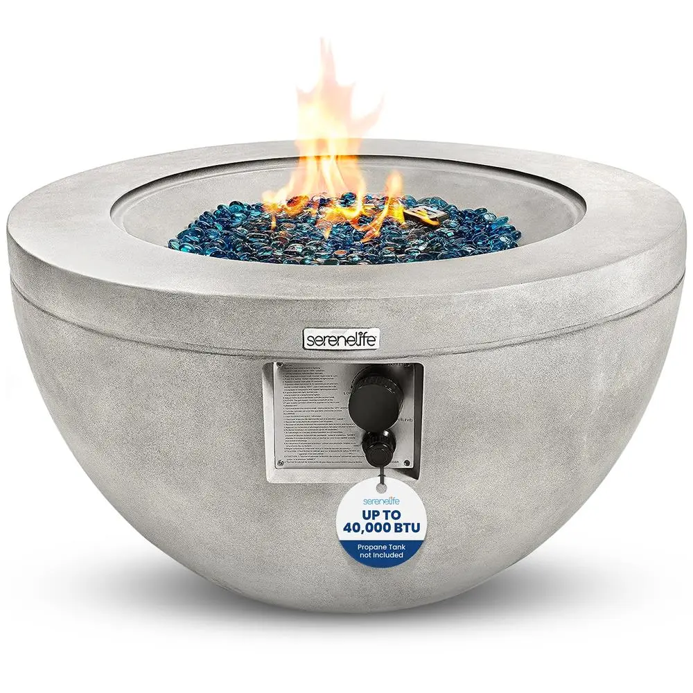 40,000 BTU Outdoor Propane Fire Pit Table | Round MGO Gas Fire Pit with Stainless Steel Burner, Pulse Ignition, Adjustable Flame, Blue Glass Rocks & Weathe Cover for Patio, Garden & Backyard Use