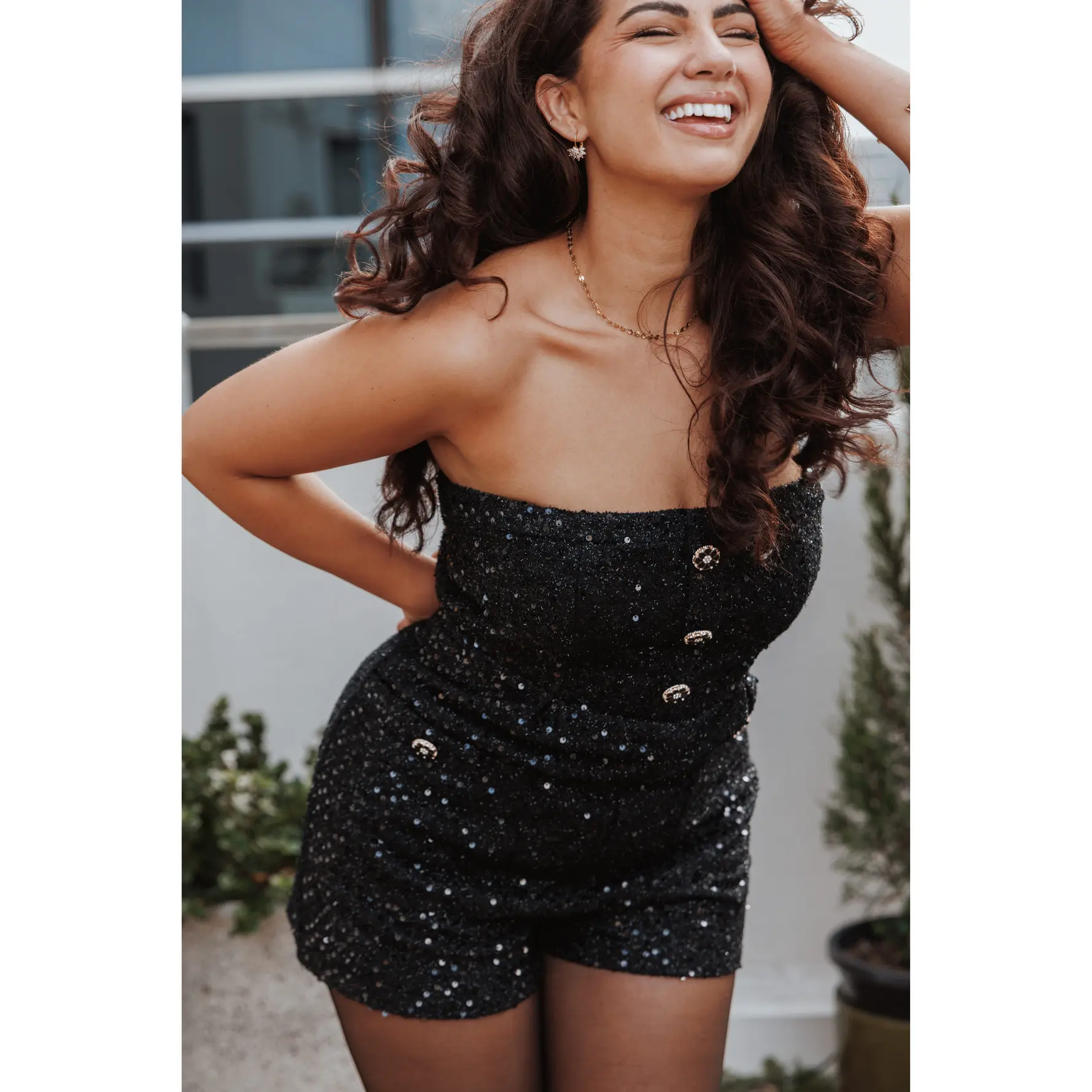 Madeline Strapless Tweed Romper - Black