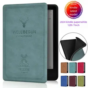 2024 Kindle Paperwhite 6543 Protective Case Deer Head Goat Horn Pattern Leather Cover Dual Smart Portable Gift