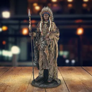 New FC Design 14"H Indian Warrior with Spear Statue Native American Figurine Statue Home/Room Decor and Perfect Gift Ideas for House Warming, Holidays and Birthdays Great Collectible Additio Decoration Ornaments