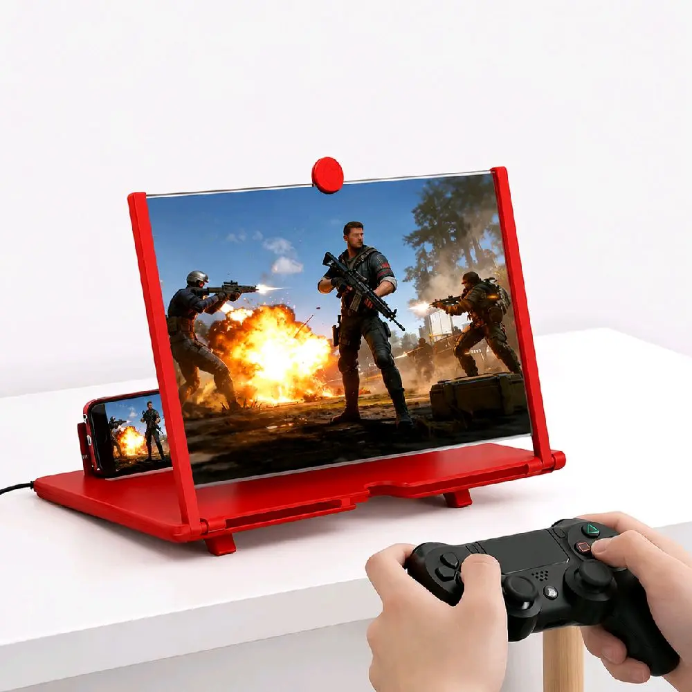 12-in HD Acrylic Mobile Phone Screen Amplifier with 360° Adjustable Holder, Foldable Lightweight Plastic Mount, Universal Fit, Portable Phone Stand Accessories for Movies, Gaming, On-the-Go Use Folding Cellphone Smartphone