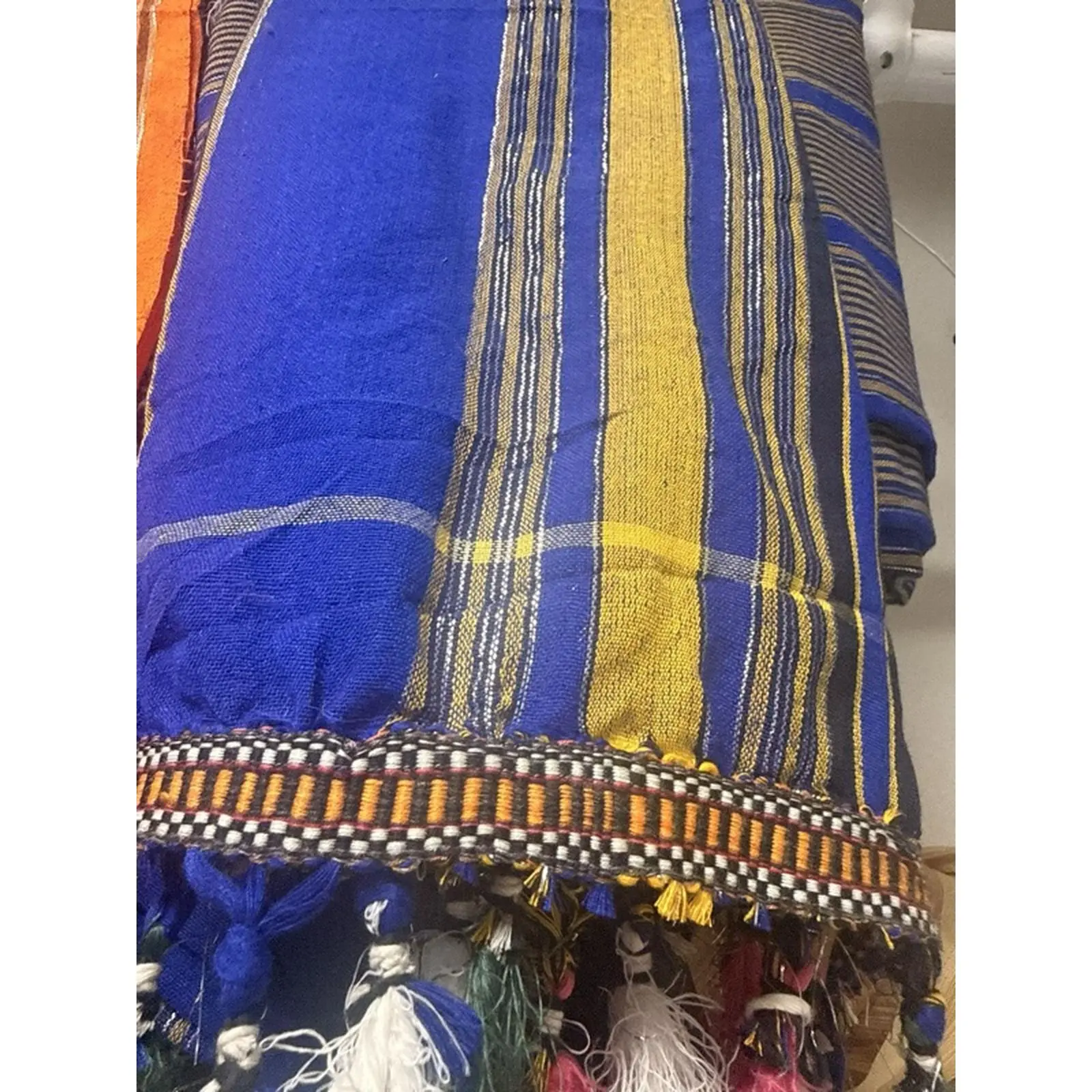 Alindi Traditional Somali Pattern Hiddo Dhaqab Cloth in Royal Blue and Orange Bright Green Original Somali Culture Fabric