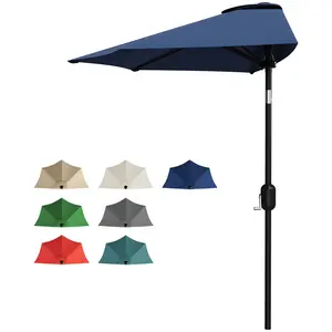 9FT Half Patio Umbrella, Outdoor Shade Canopy with Smooth Crank Lift, Premium Half Umbrella for Patio Backyard Garden Deck Balcony