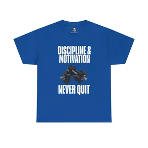 Discipline & Motivation Never Quit T-Shirt | Dumbbell Fitness Workout Tee