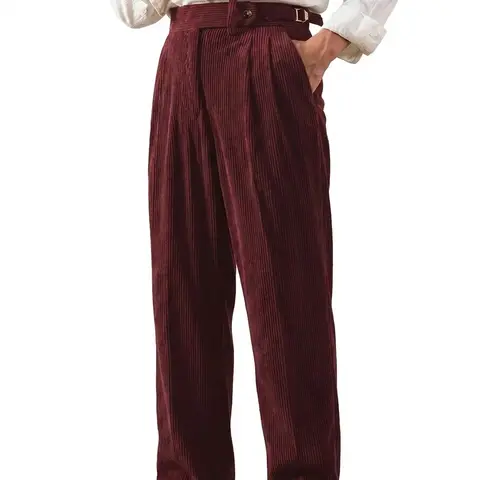 Men's Classic Fit Stretchy Corduroy Pants - Menswear Basic Ankle Length All-Day Men's Pants with Buttons Closure, All Seasons, Holiday Wear, Dry Clean Friendly, Casual Bottoms, Ideal Gifts