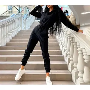 2025 Sports Casual Women's Clothing Hooded Rope Leg Jumpsuit suit