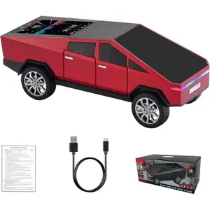 WS-580 Pickup Truck Replica Portable Bluetooth Speaker,with Display Screen,HD Sound, TWS Pairing, FM Radio,Built-in Microphone Hands-Free Calling, LED Party Light,Surprise Gift for Car Lovers (Red)