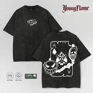 Vintage Acid Wash Ace of Spades Graphic Tee | Dark Anime Oversized Shirt | 100% Cotton Men's Streetwear Tops short-sleeved t-shirt men