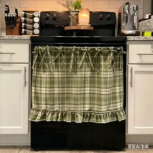 Handmade Farmhouse Oven Curtain Farmhouse Kitchen Decor Tie Top Heat-Resistant Oven Skirt for Door Fabric Cover for Dishwasher Washing Machine & Range Hide Kitchen Clutter
